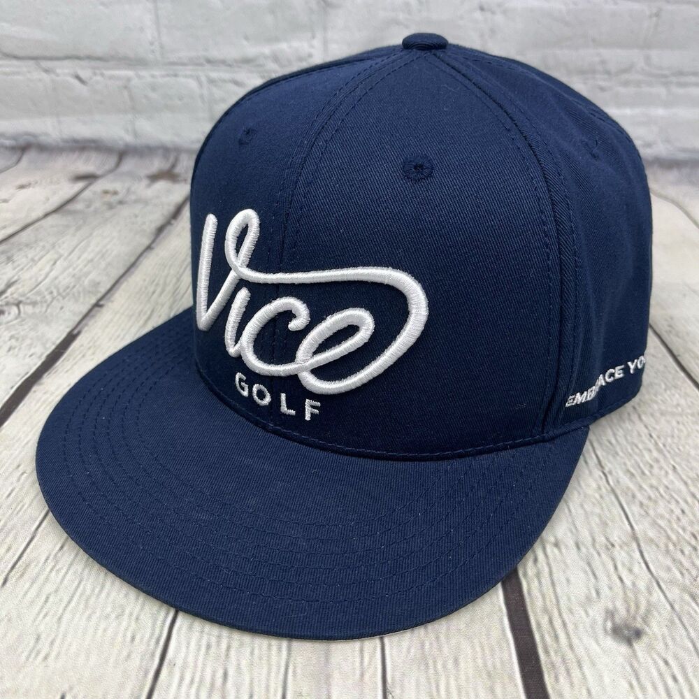Vice Golf Hat Cap Navy Blue Embroidered Logo Snapback Adjustable EUC